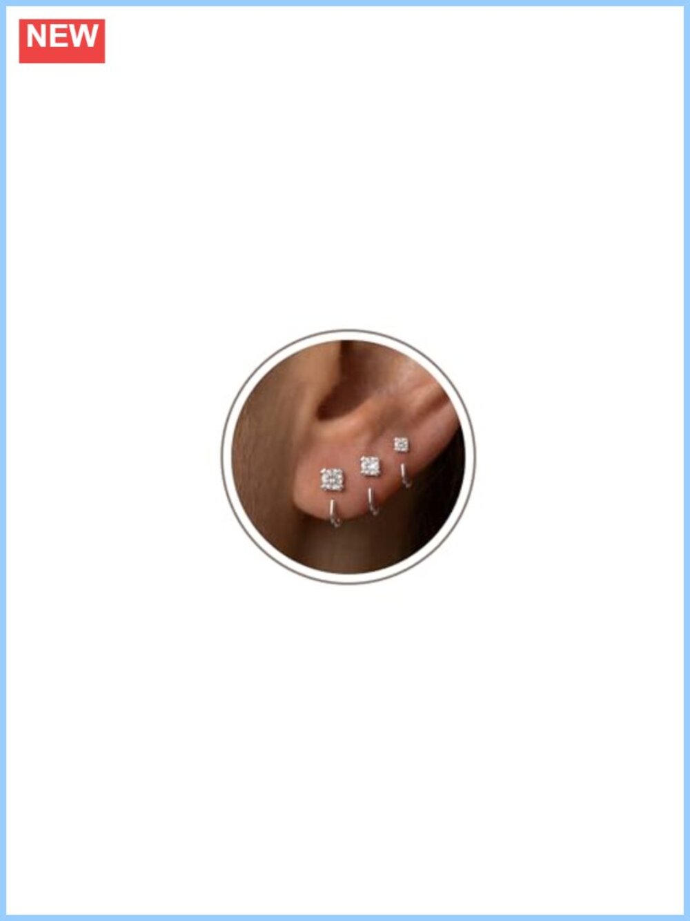 Sterling Silver Plated Half Hoop Earrings 3 Pairs CZ Hypoallergenic
